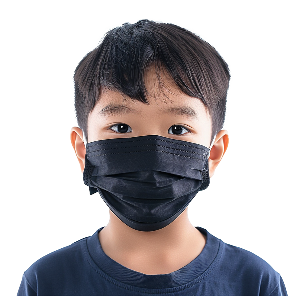 Young boy wearing black face mask png