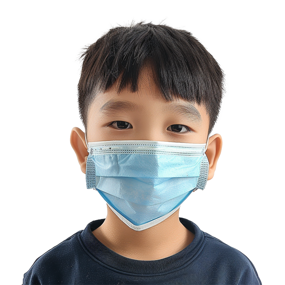 Boy wearing blue face mask health safety protection png