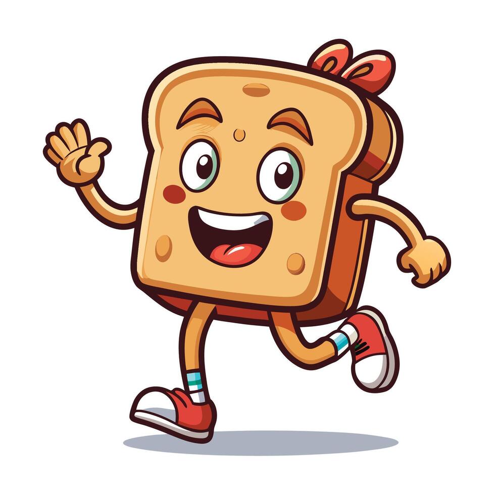 a cartoon bread slice running with a bow on its head vector