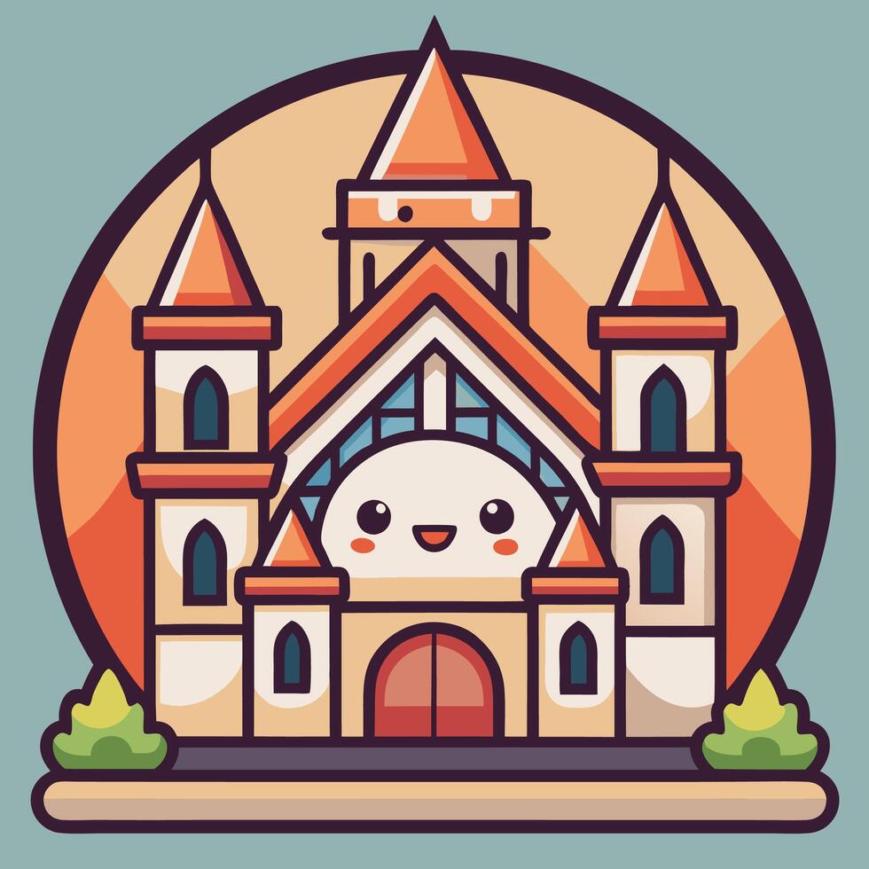 a cartoon castle with a smiling face vector