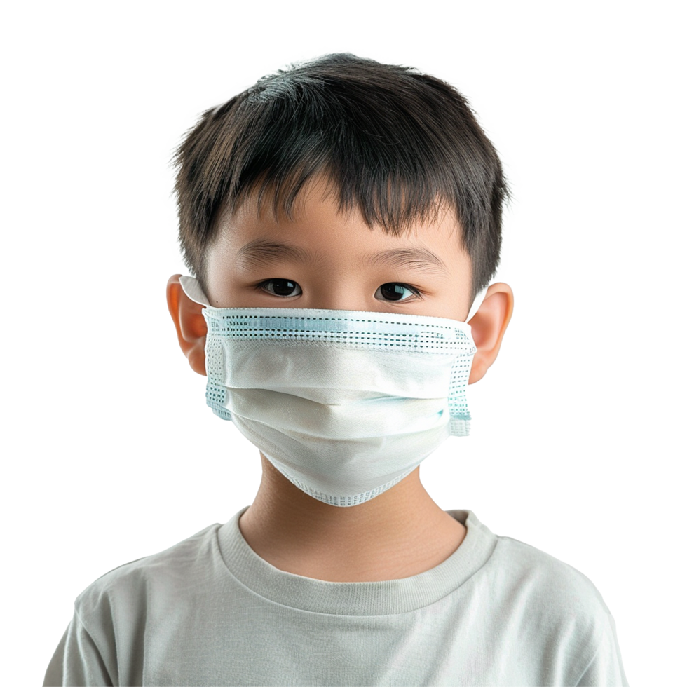 Small boy wearing a protective face mask png