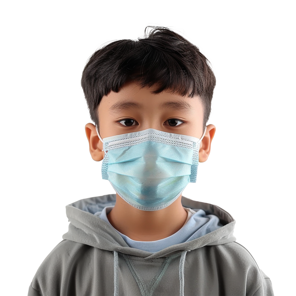 Boy wearing a light blue face mask health safety protection png
