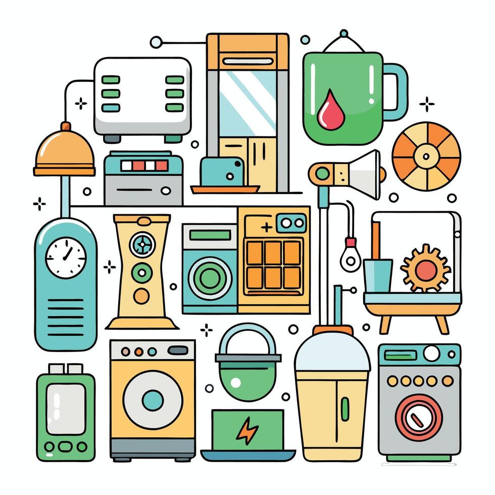 home appliances and gadgets icons illustration white background vector
