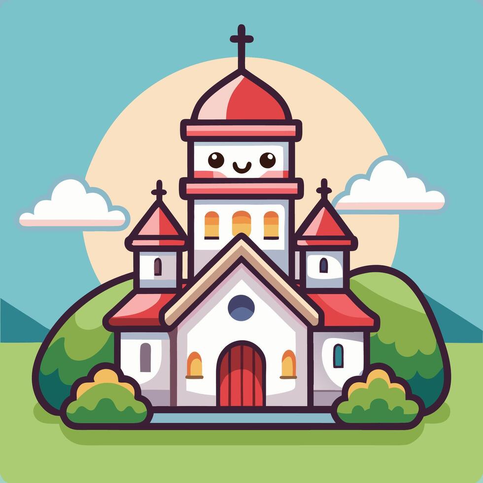 church icon with a cute face vector