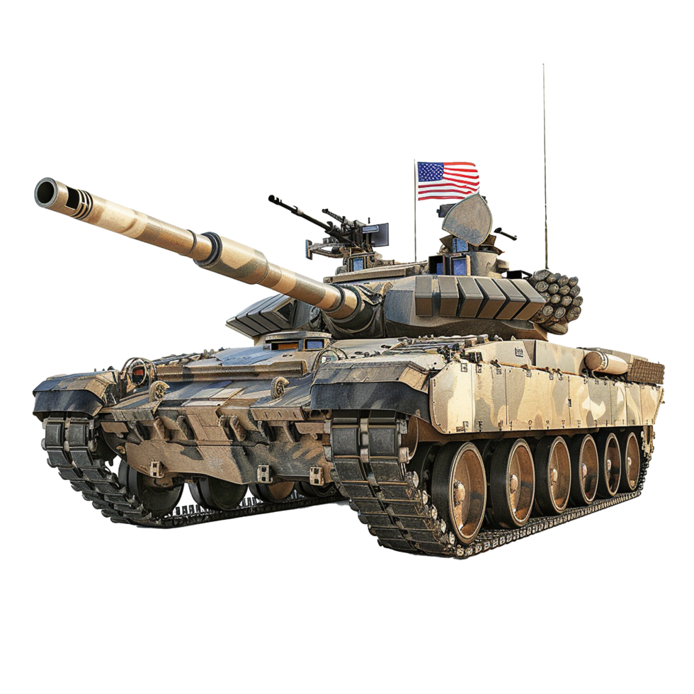 Camouflaged Military Tank American Flag Powerful Weaponry, png