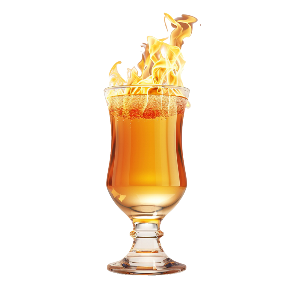 Flaming alcoholic beverage in elegant glass png