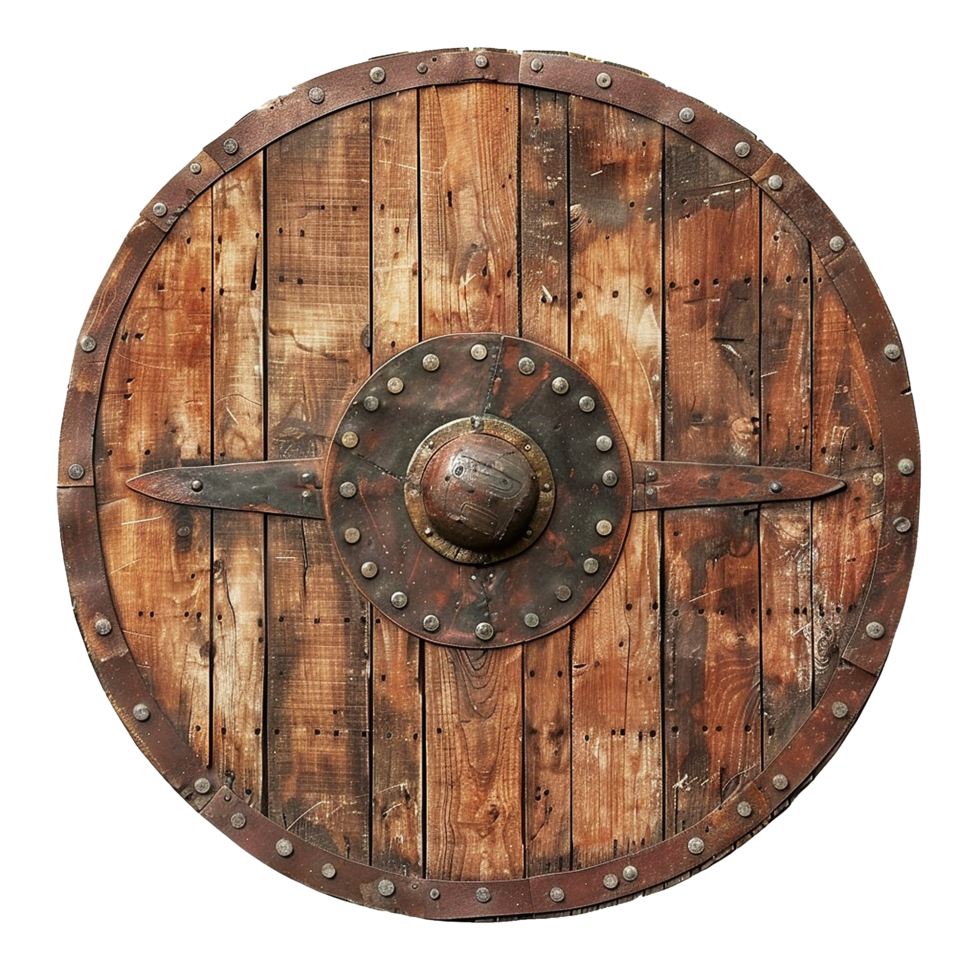 Ancient Wooden Shield Rustic Design Medieval Artifact png