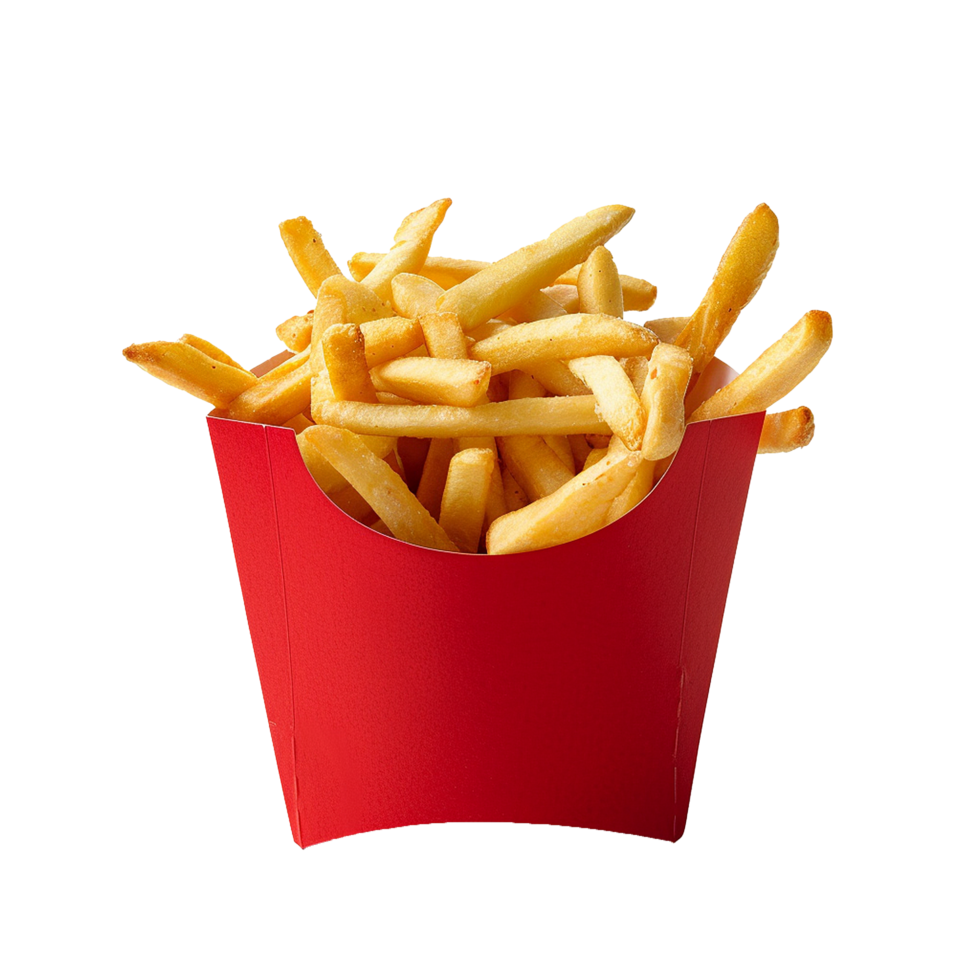 Red container full of golden french fries delicious fast food snack png