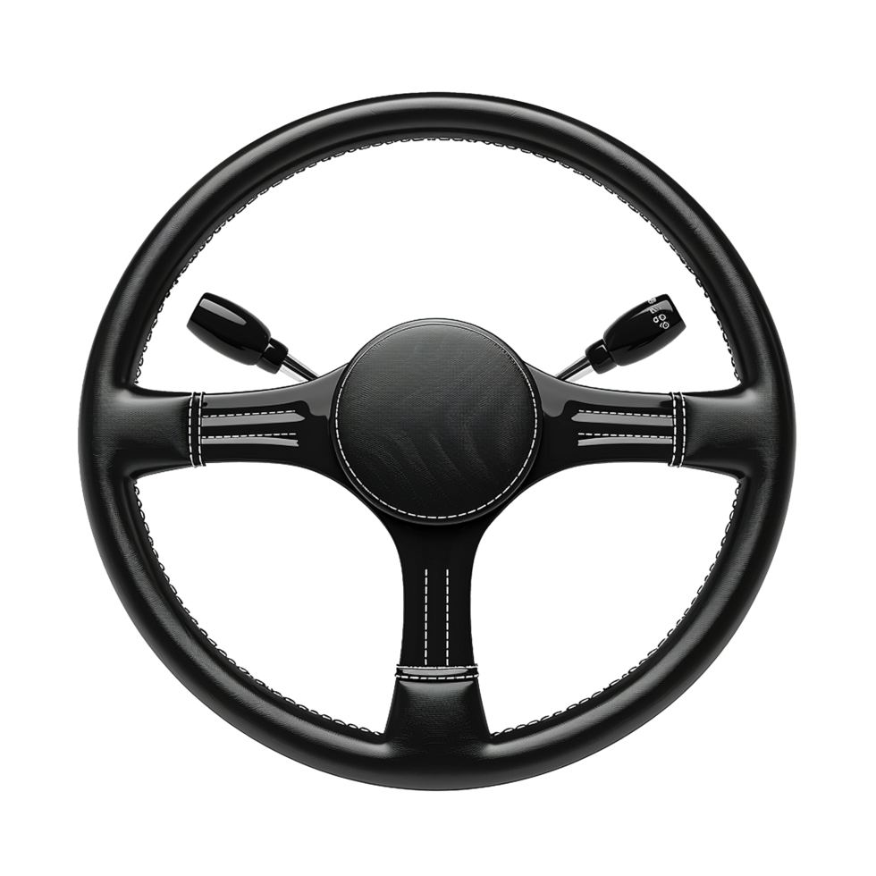 Black Leather Steering Wheel with Shifters Classic Car Interior Detail png