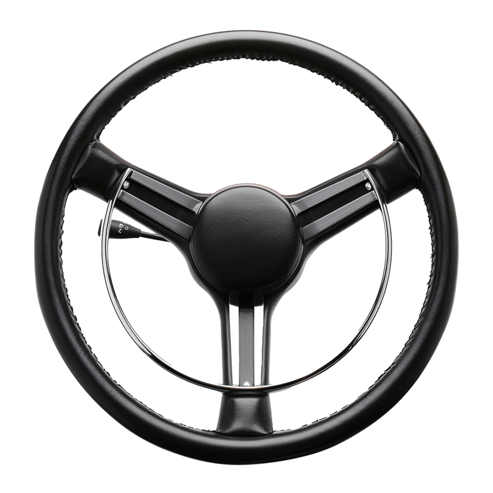 Classic Black Leather Car Steering Wheel Driving Control png