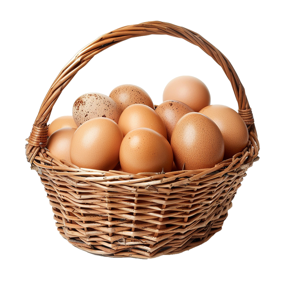 Brown eggs in a wicker basket png