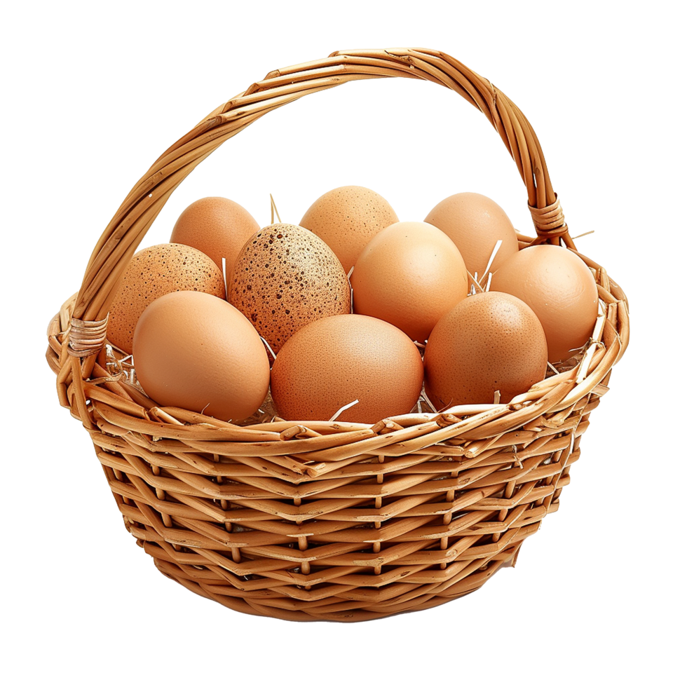 Brown eggs in a wicker basket rustic farm png