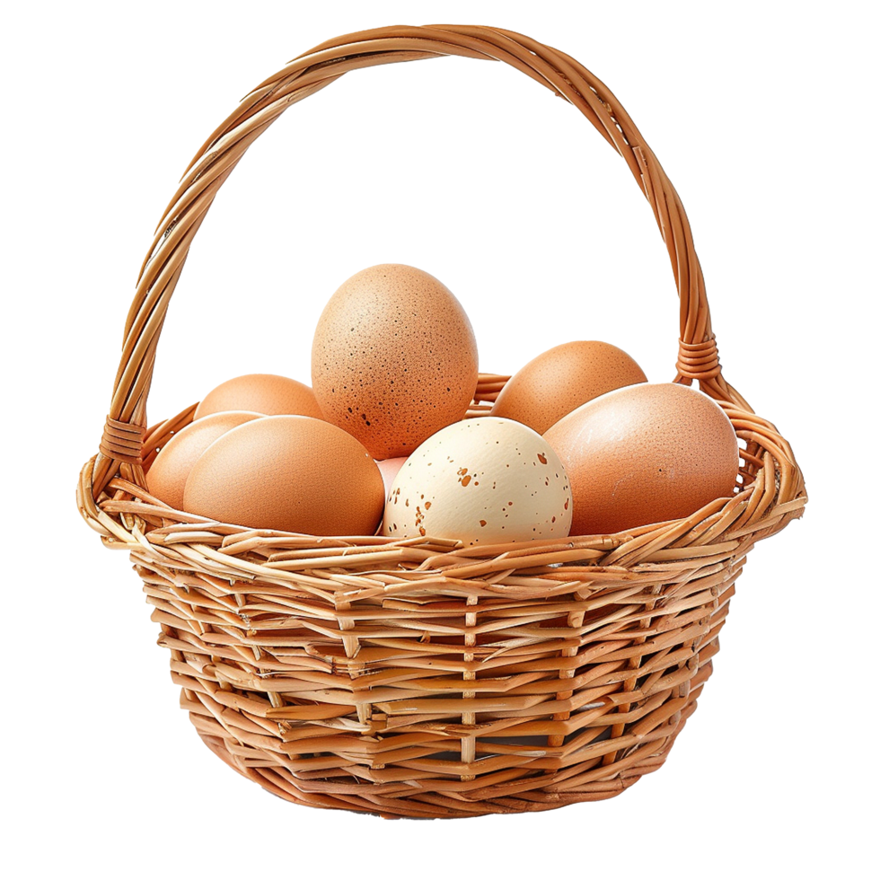 Brown eggs in wicker basket rustic spring harvest png