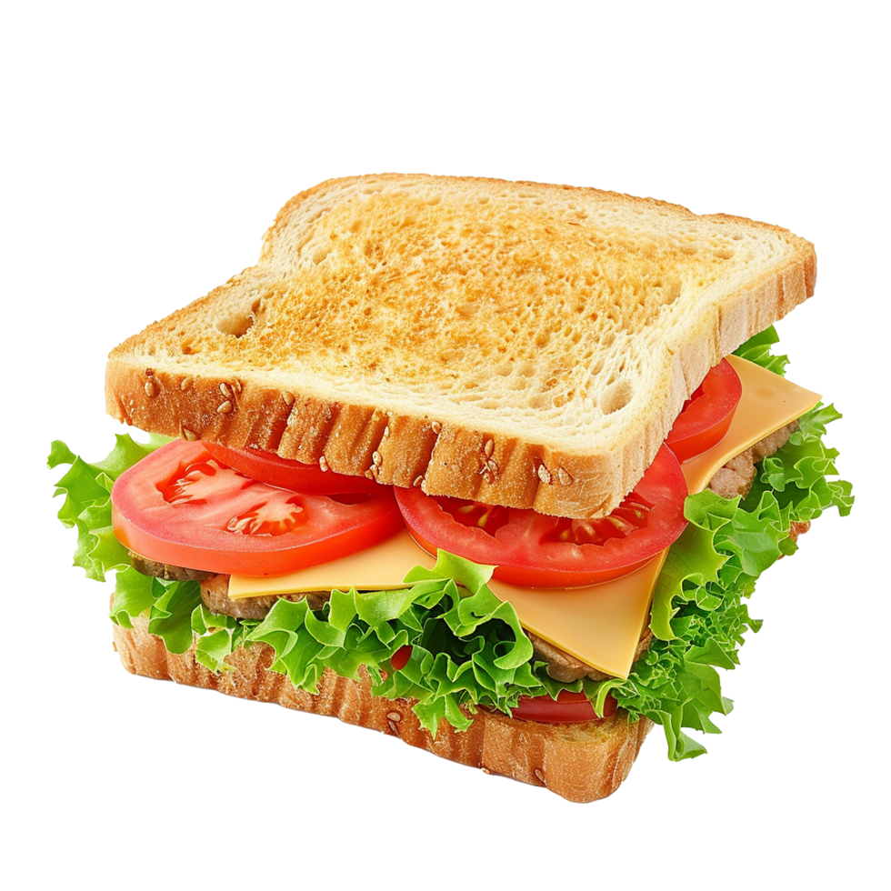Delicious toasted sandwich with cheese lettuce and tomato, png