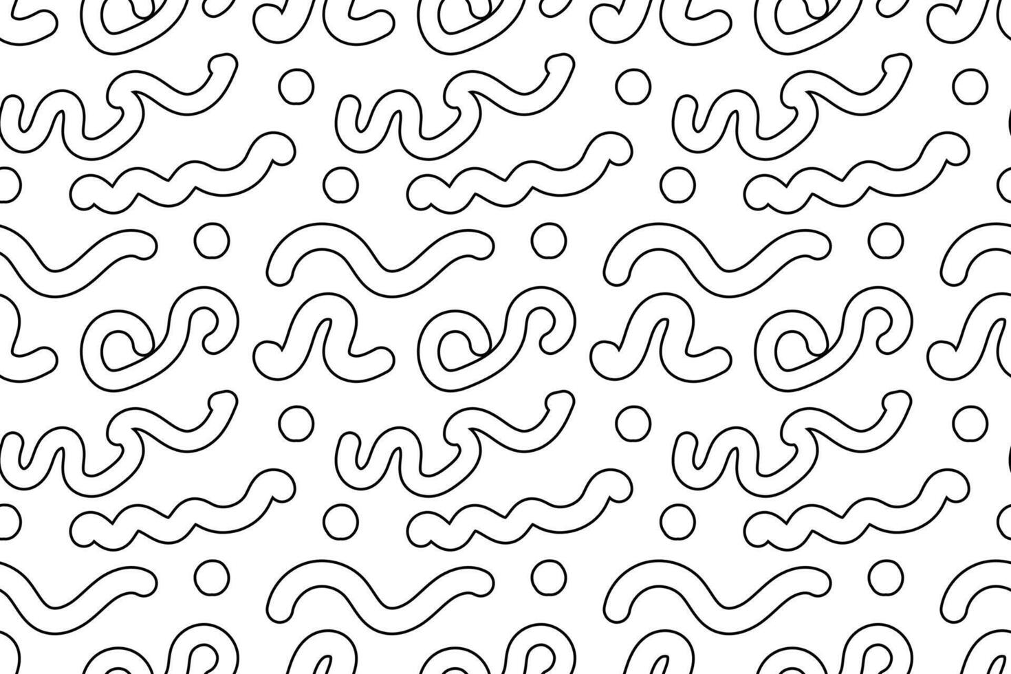 Black and white seamless pattern with abstract wavy lines and dots, perfect for coloring. vector