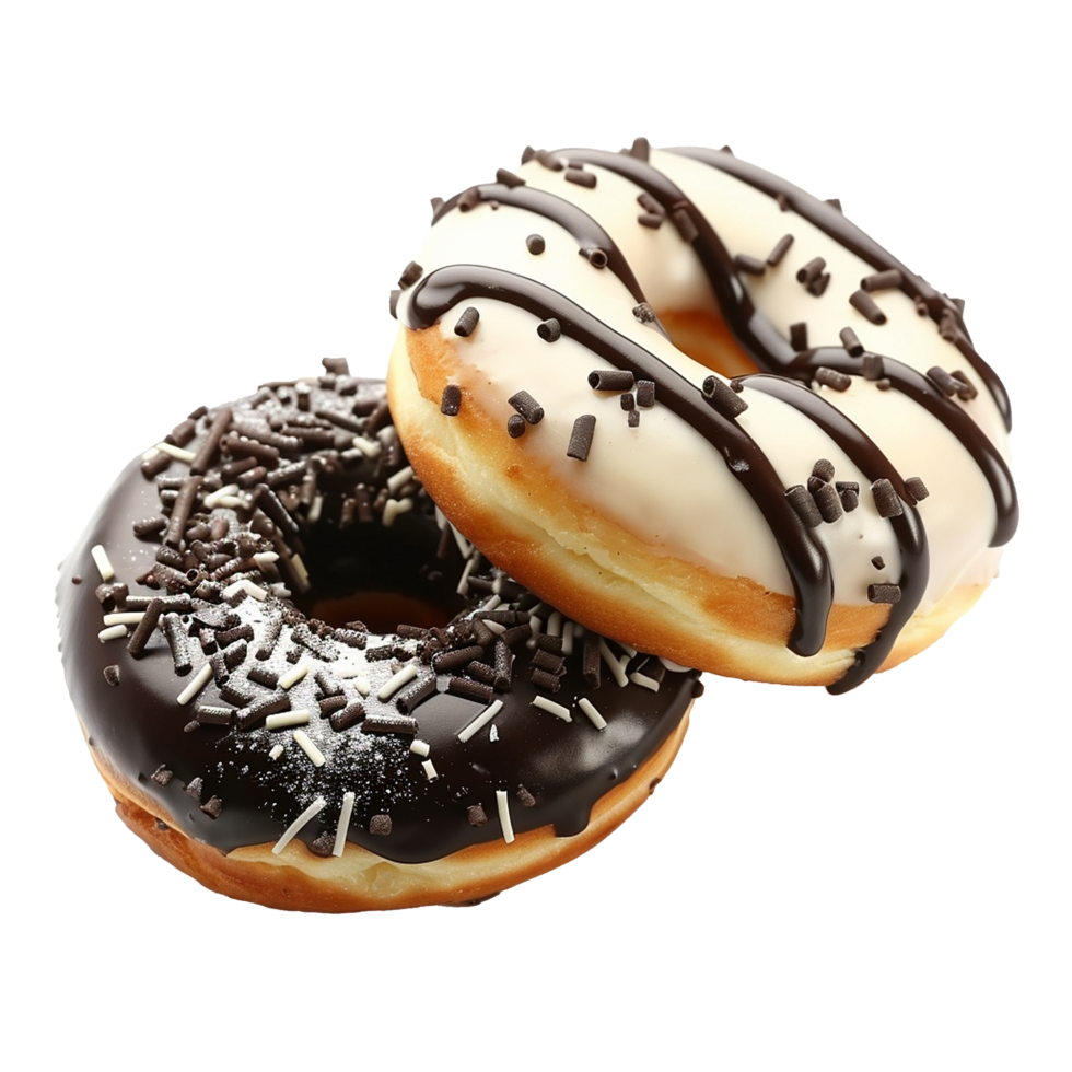 Delicious Chocolate and Vanilla Donuts Bakery png