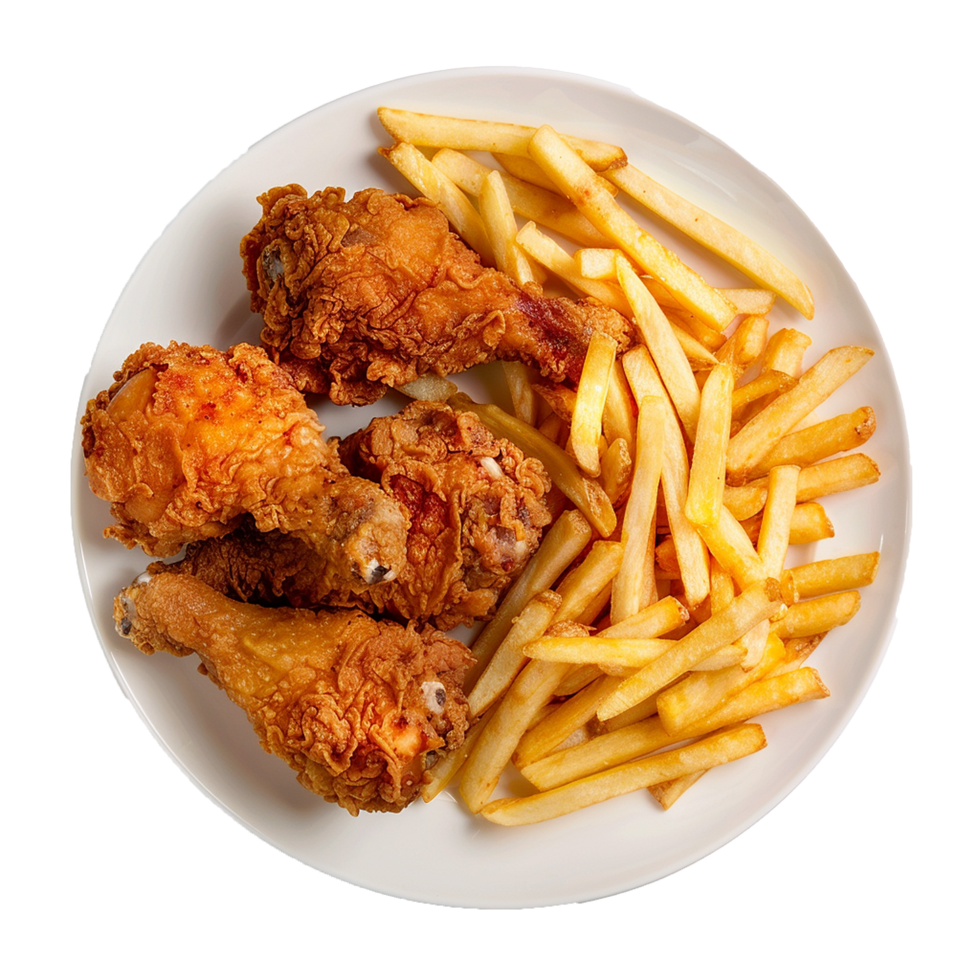 Crispy Fried Chicken Drumsticks and Golden French Fries a Delicious Meal png