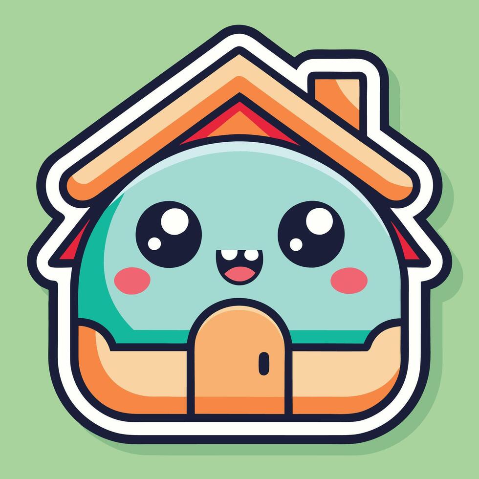 a cute house sticker with a smiley vector