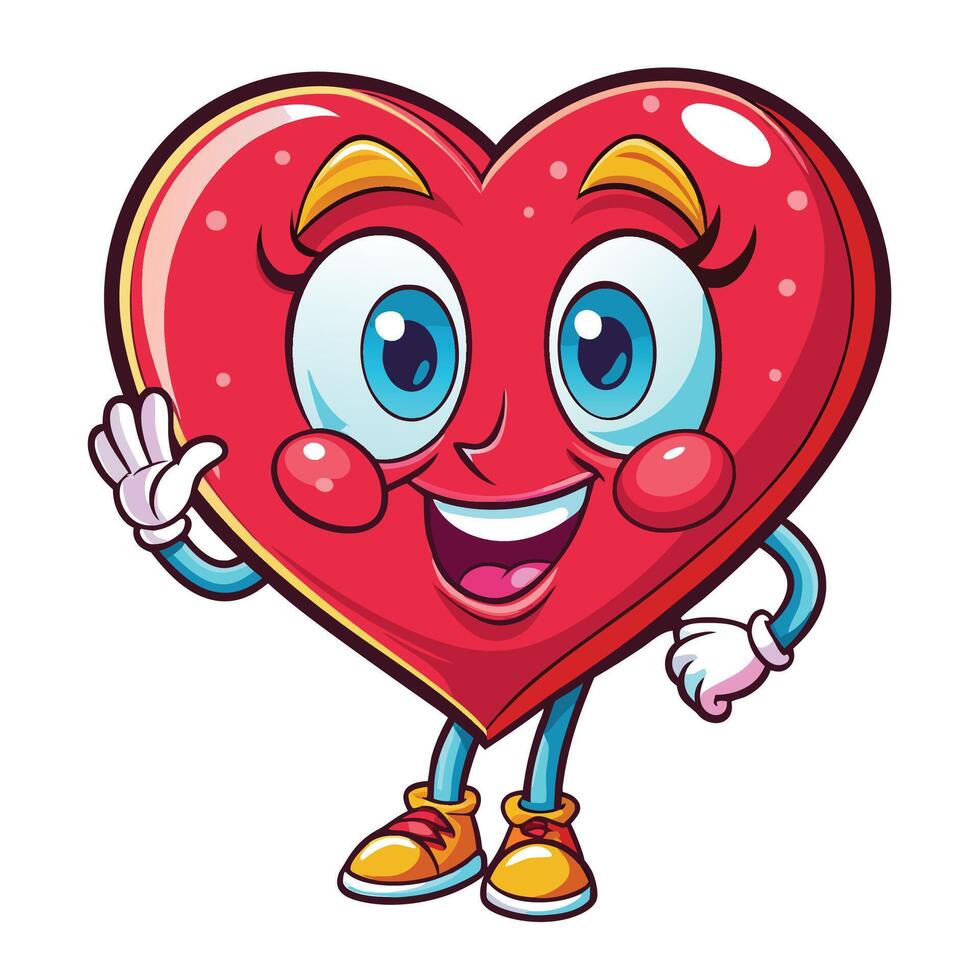 cartoon heart character waving with hands vector