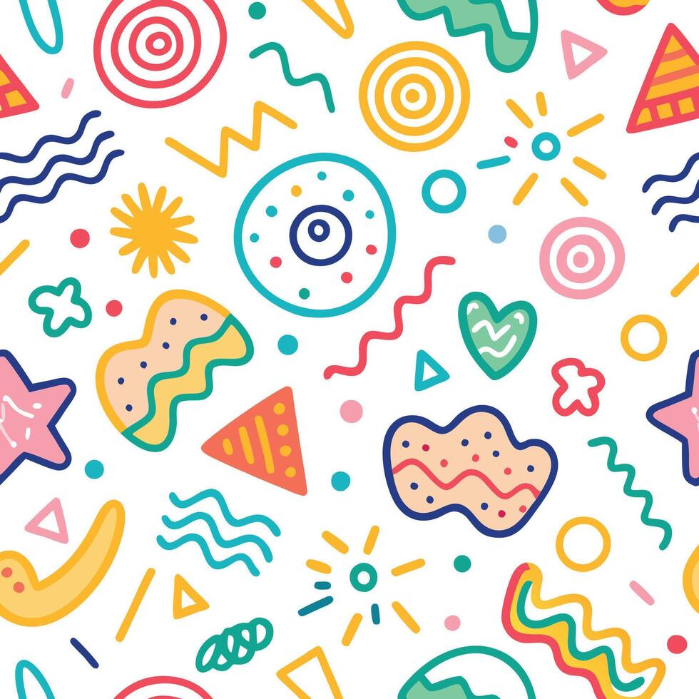 seamless pattern with colorful shapes and symbols vector