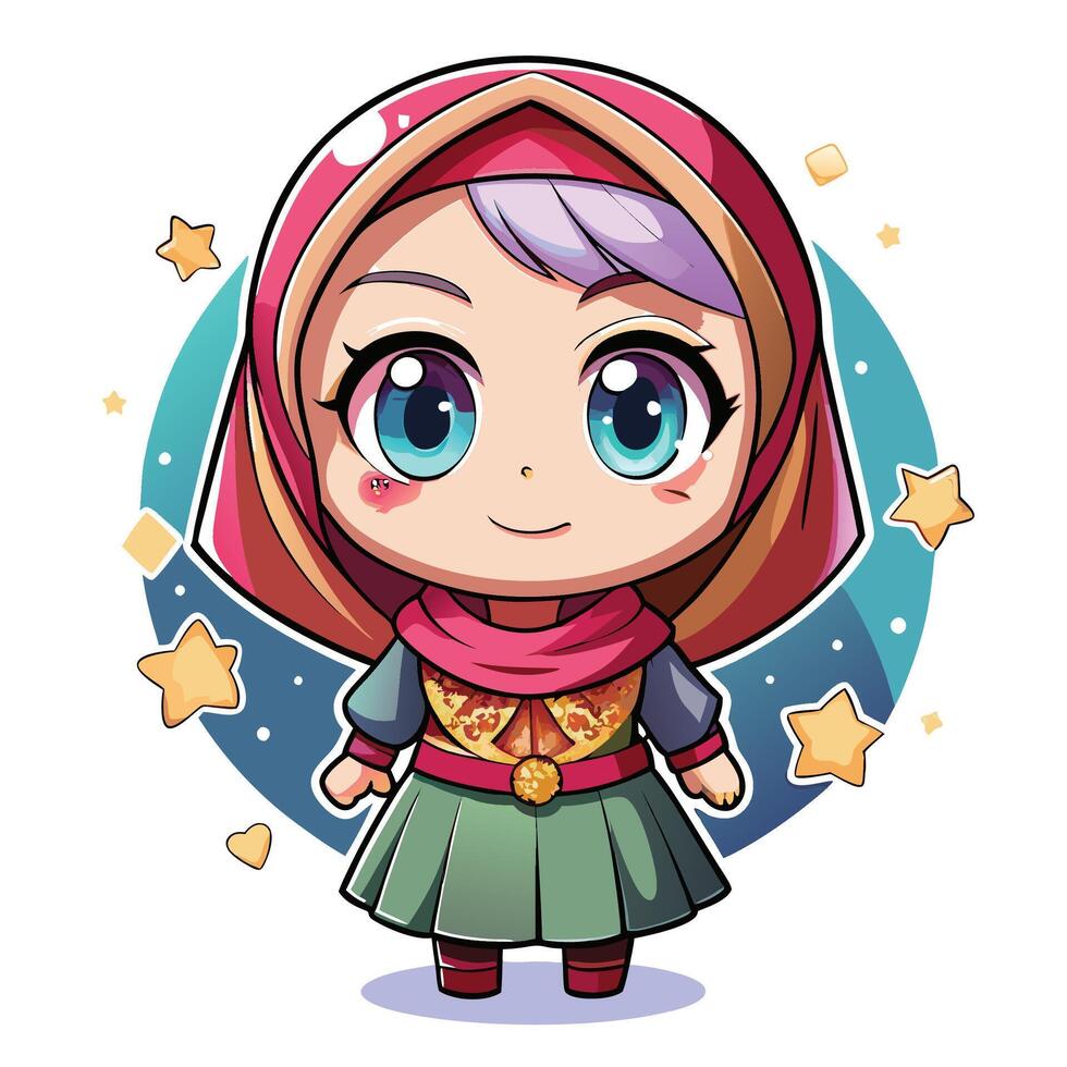 cartoon character with purple hair and stars vector