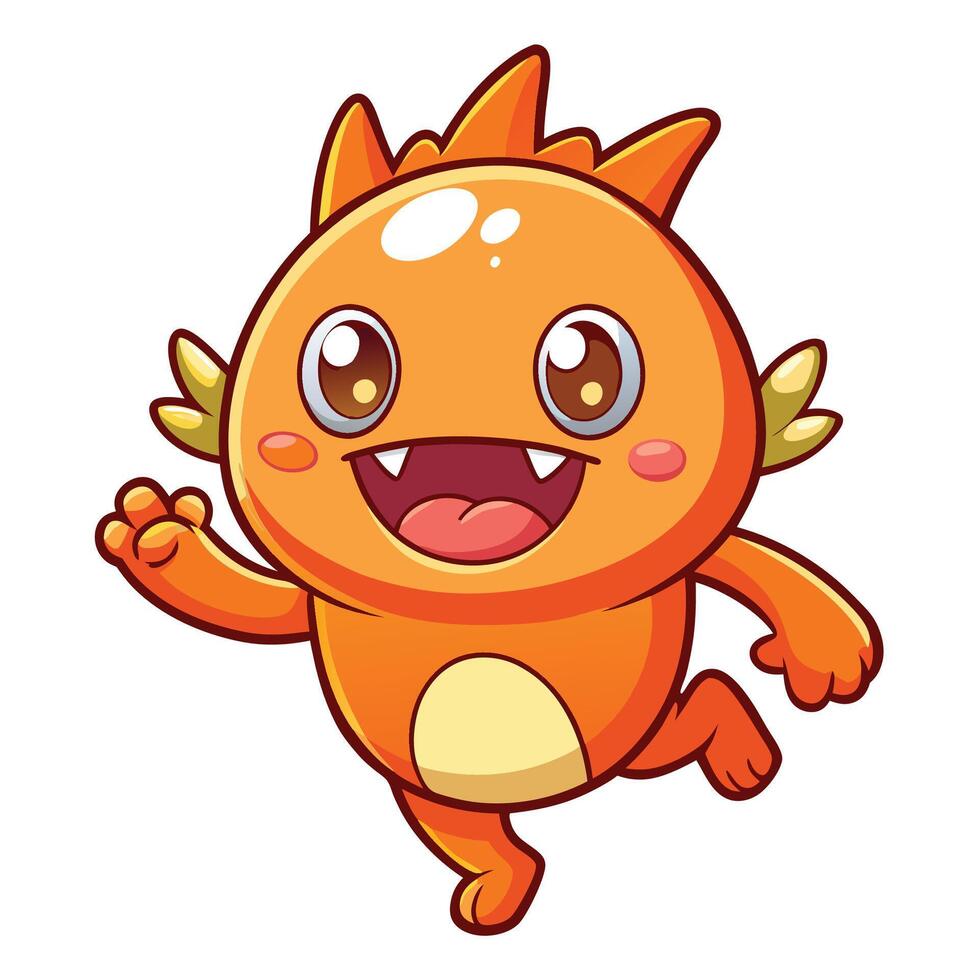 a cartoon orange monster running with its arms out vector