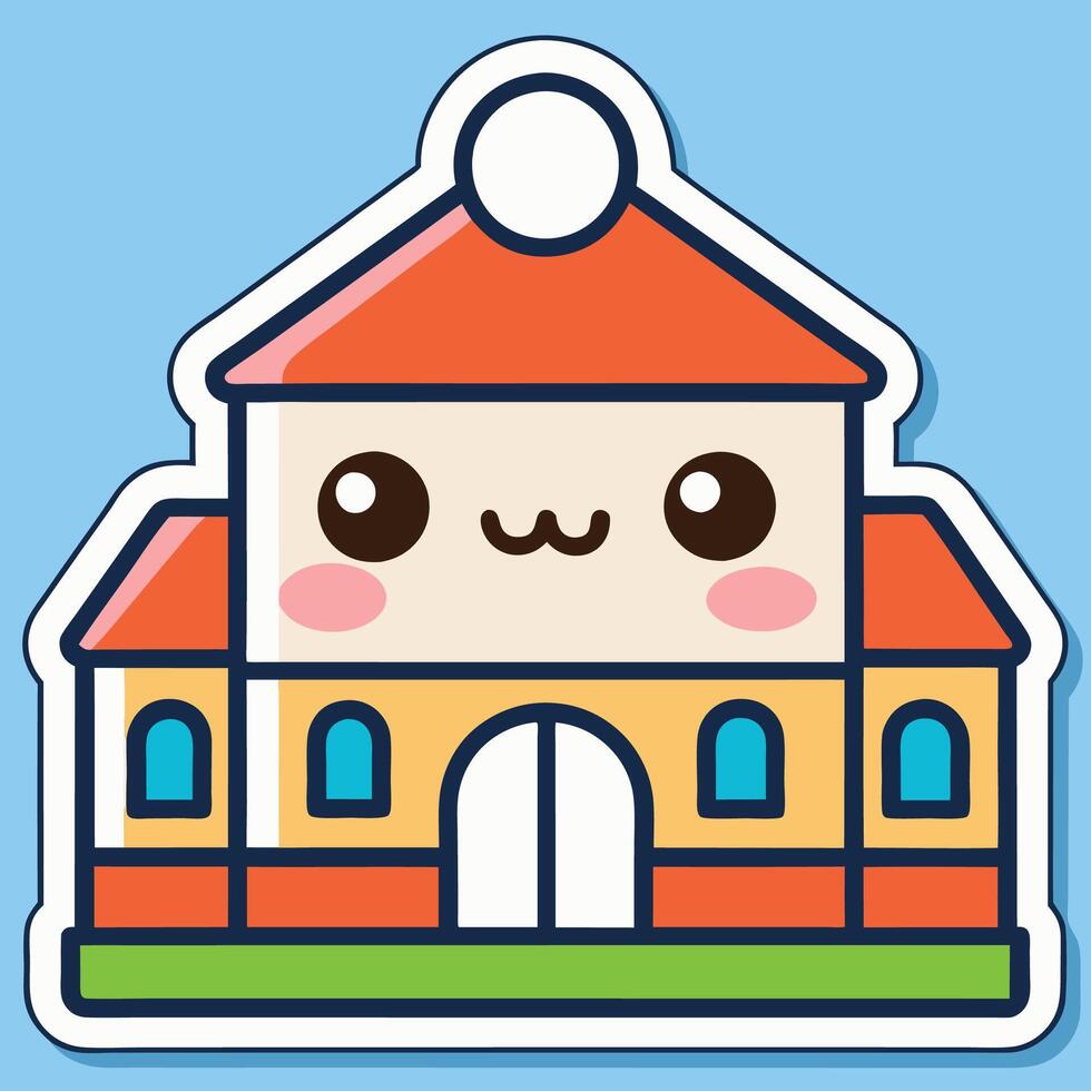 a sticker of a cute house with a big smile vector