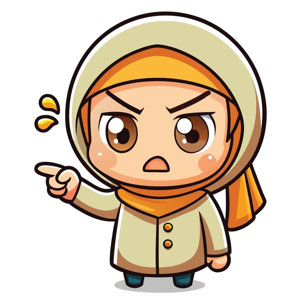 cartoon muslim girl pointing white background vector