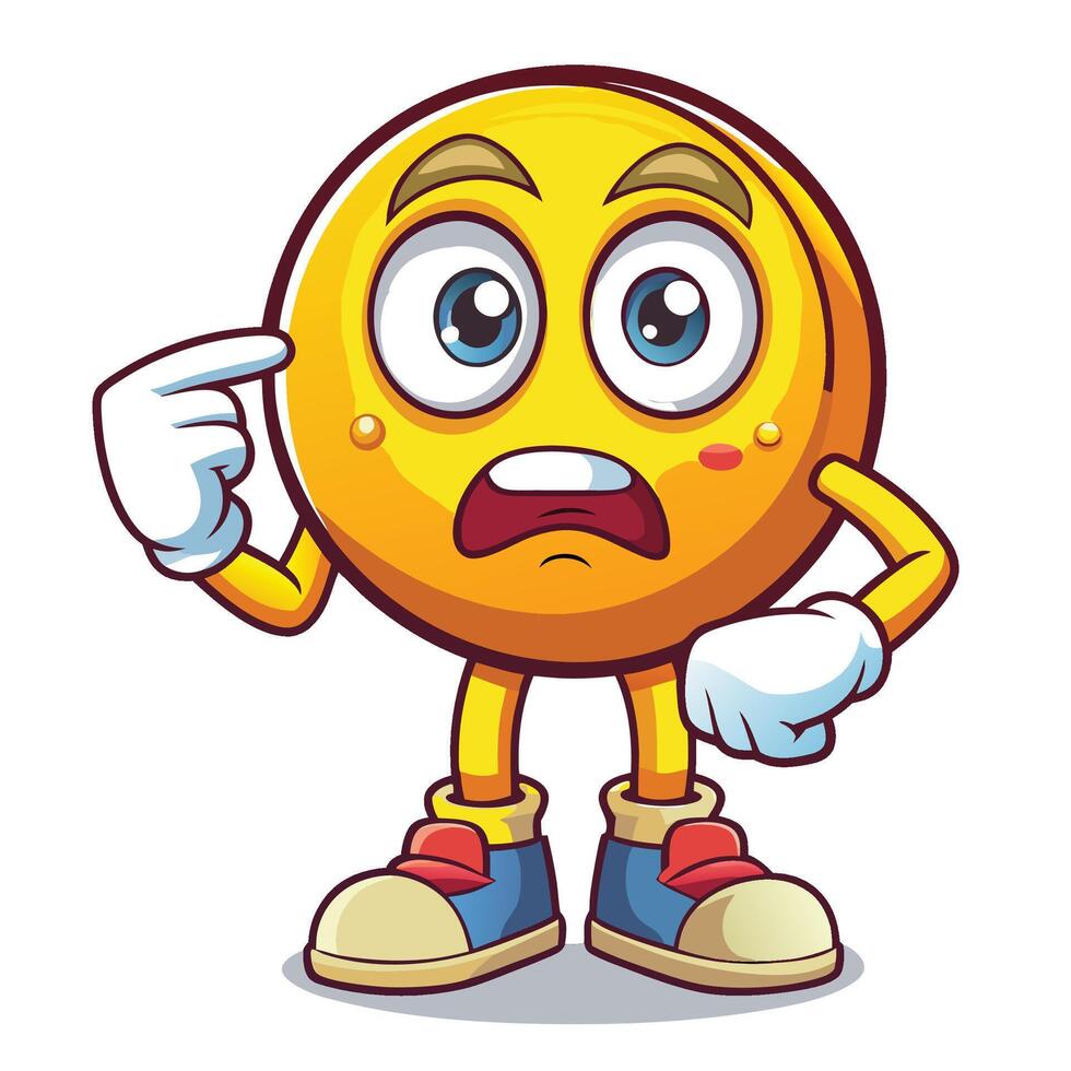 emoticon character with sad face pointing finger vector