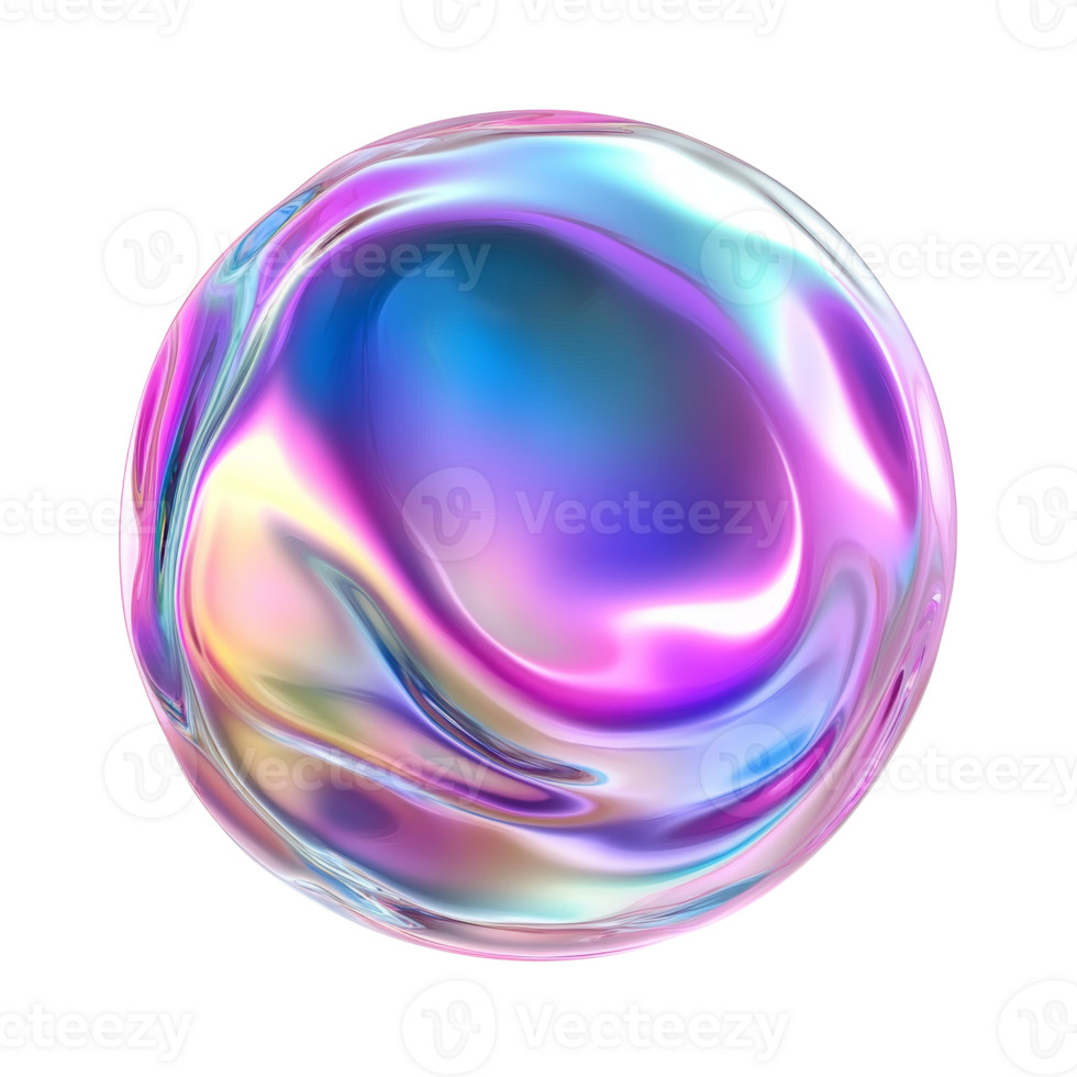 Abstract iridescent sphere with flowing colors png