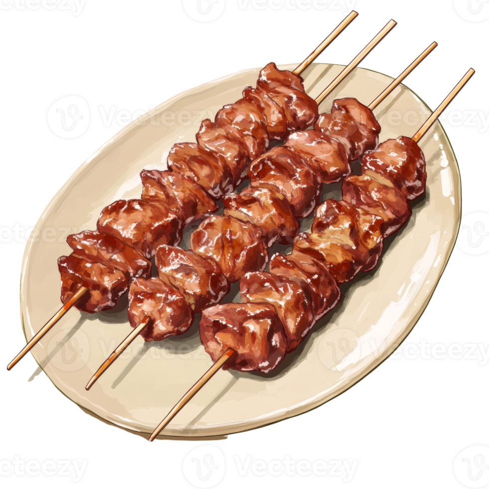 Grilled Meat Skewers on a Beige Plate png