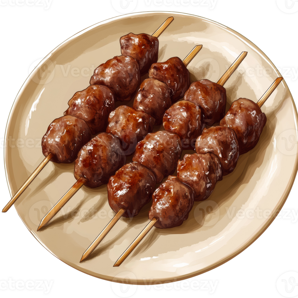 Grilled Meatballs Skewers on a Plate png