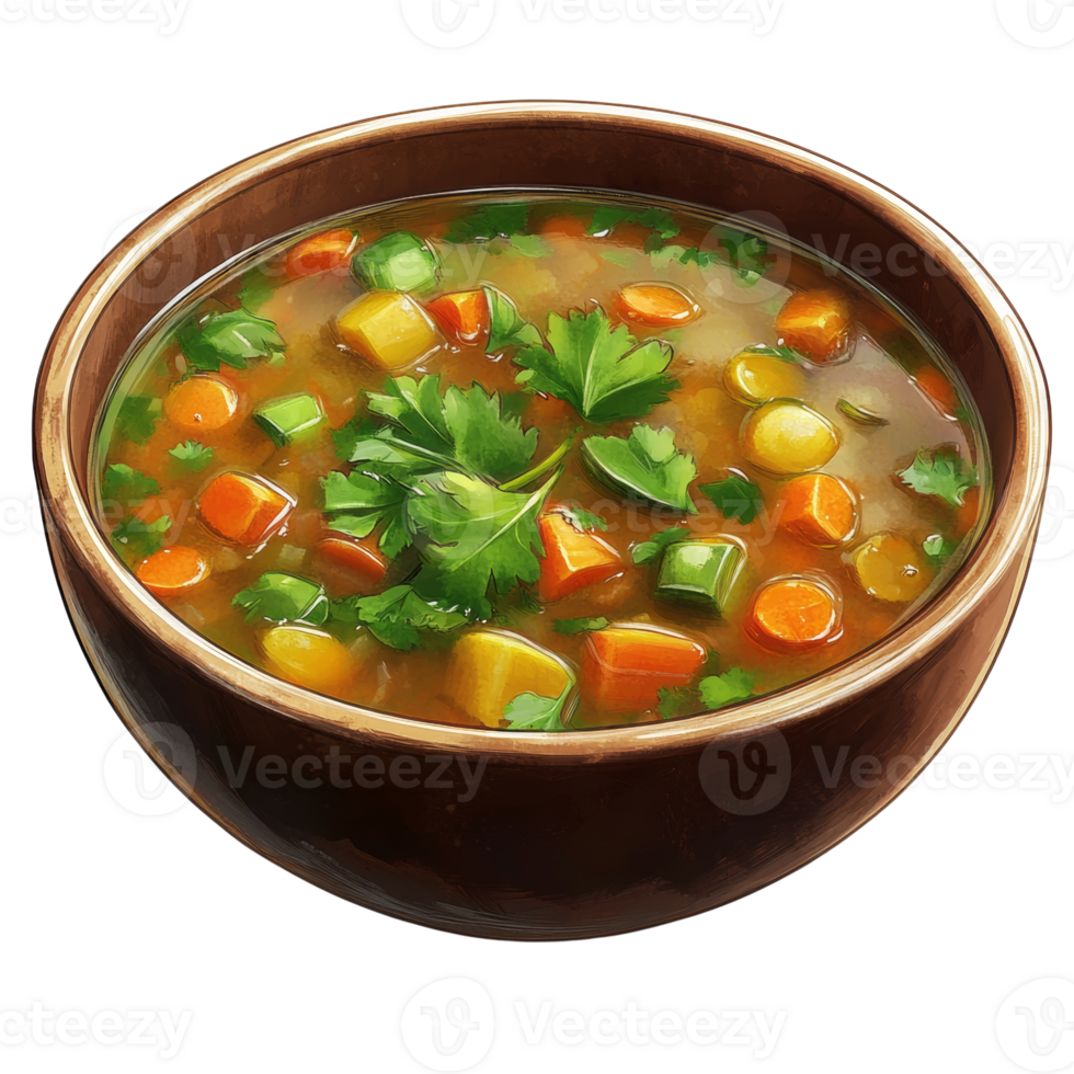A Bowl of Delicious Vegetable Soup With Herbs png