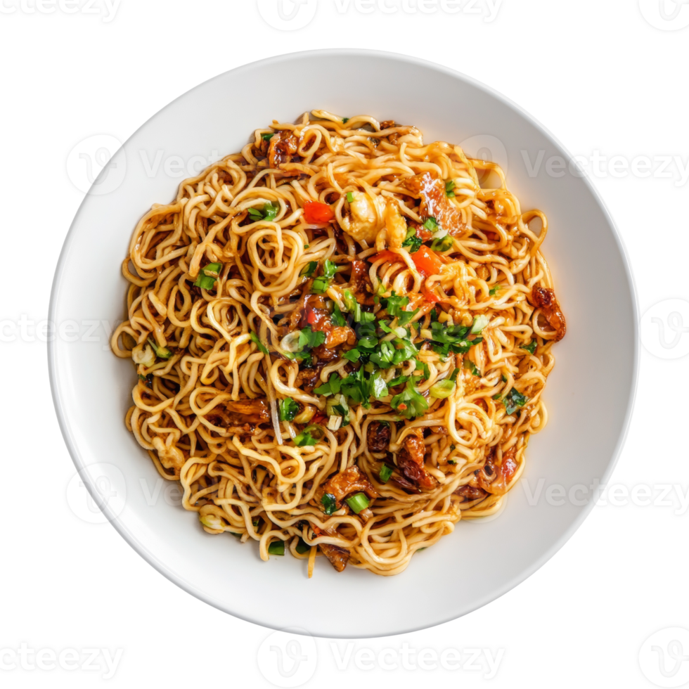 Delicious Noodles with Meat and Vegetables in a Bowl png