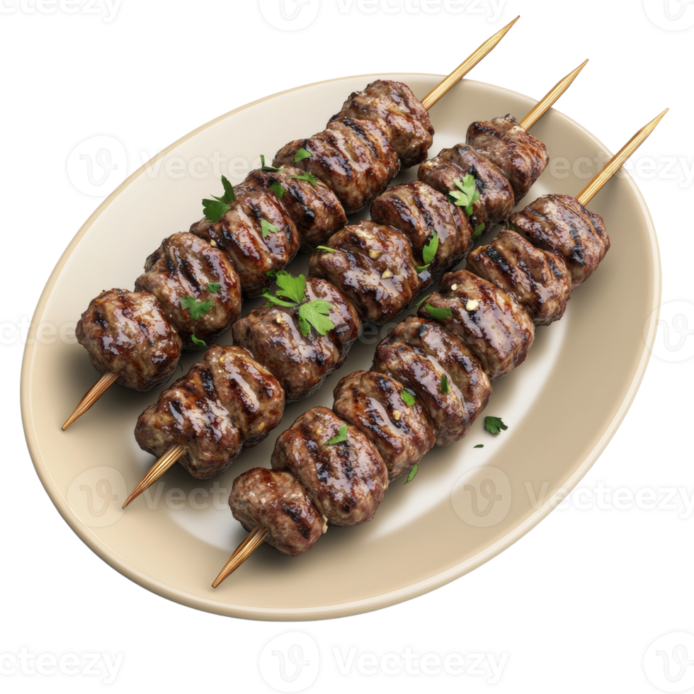 Grilled Meatballs on Skewers Served on a Plate png