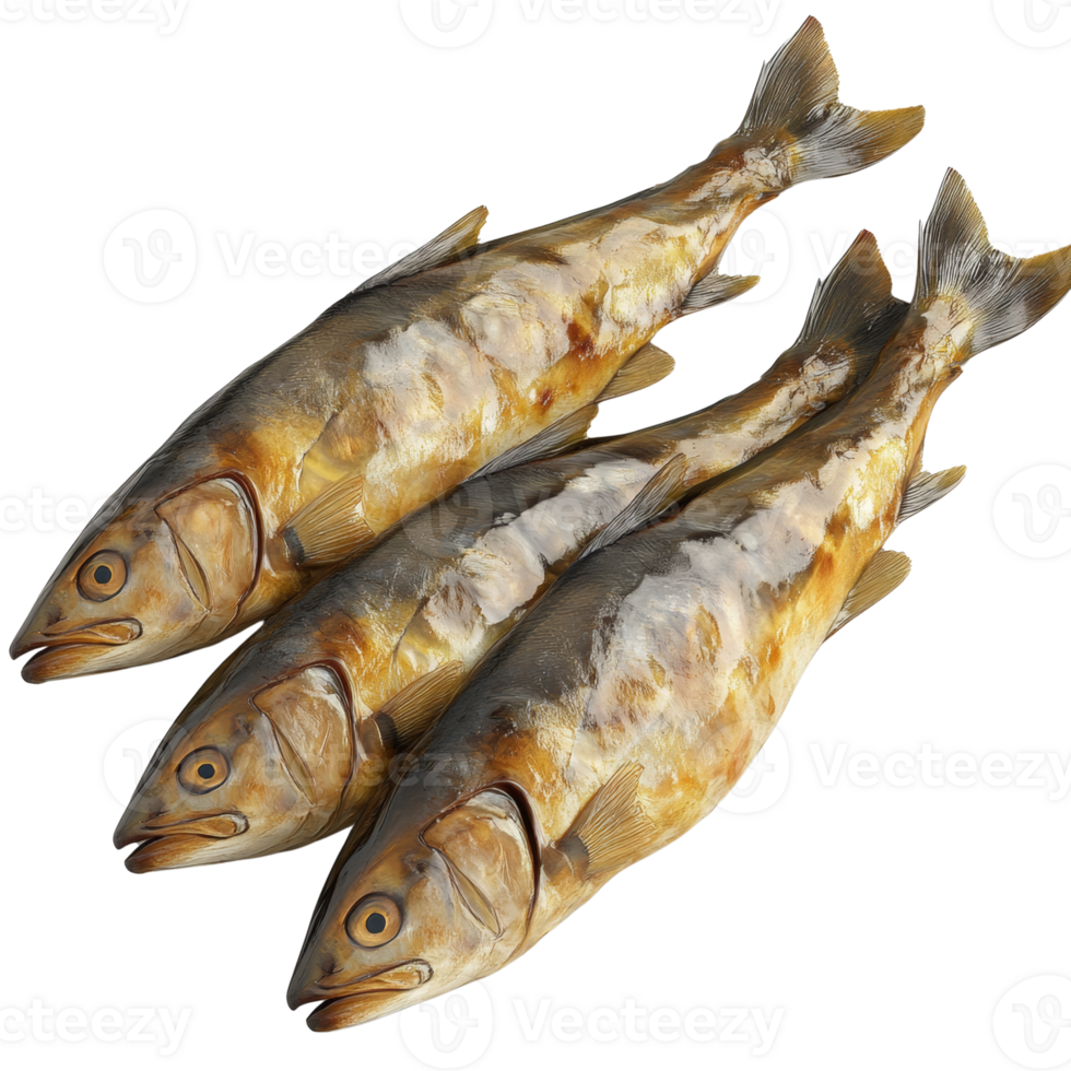 Three Smoked Fish Arranged on a White Background png