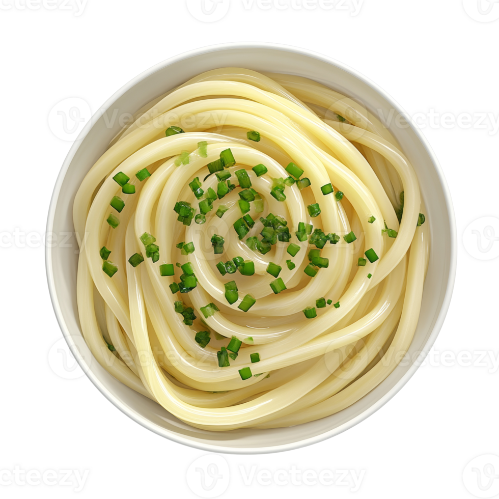 A bowl of spaghetti topped with chopped chives png