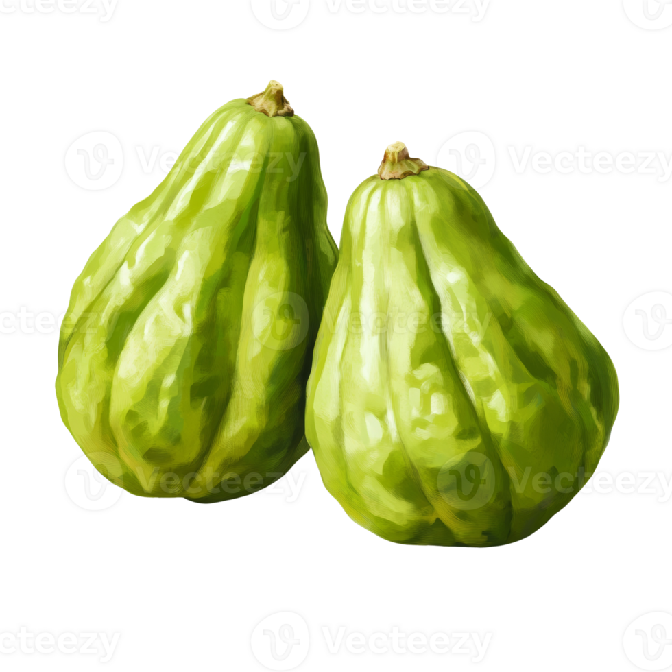 Two Green Chayotes Resting on a White Background png