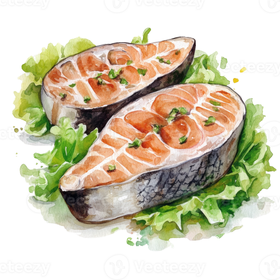 Grilled Salmon Steaks Served on Fresh Lettuce png