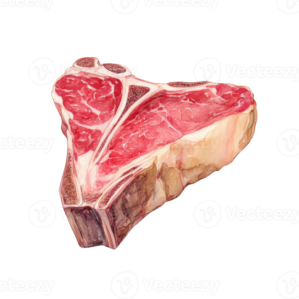 Watercolor Painting of a Raw T Bone Steak png