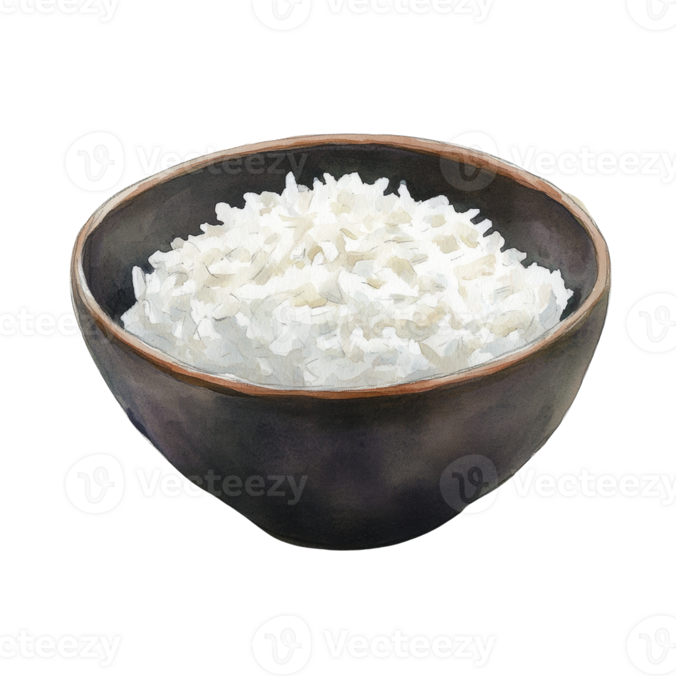 A Dark Bowl Filled With Cooked White Rice png