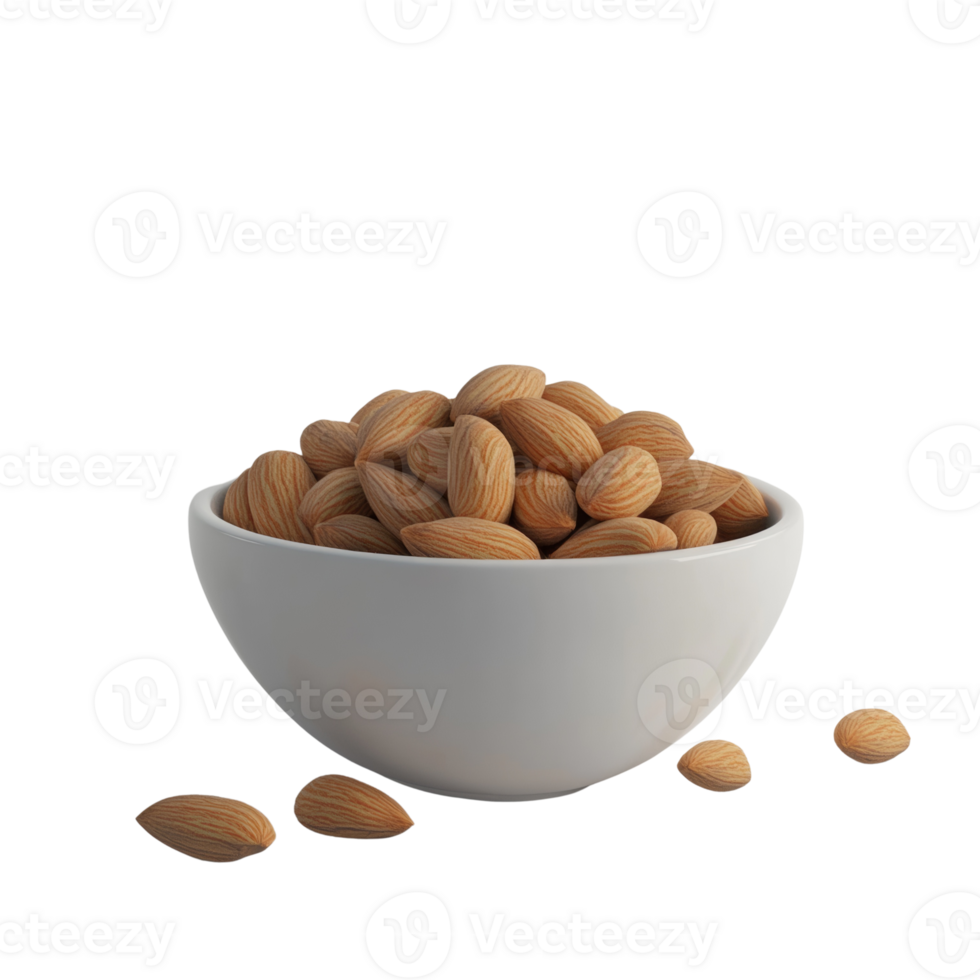 Almonds in a white bowl on a plain background png