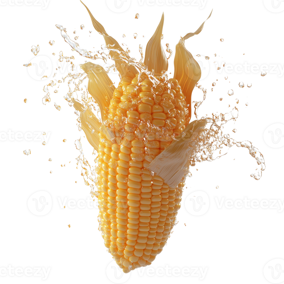 Fresh Corn Cob Splashing Water Dynamically png