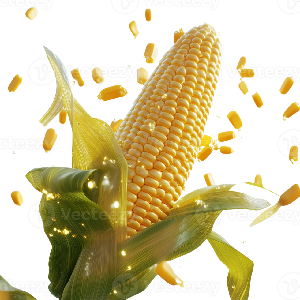 Fresh Corn Cob Kernels Exploding In Air png