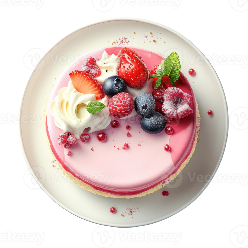 Delicious Pink Cake Topped With Berries And Cream png