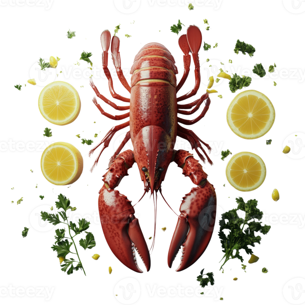 Cooked Lobster Lemon Parsley Culinary Still Life png