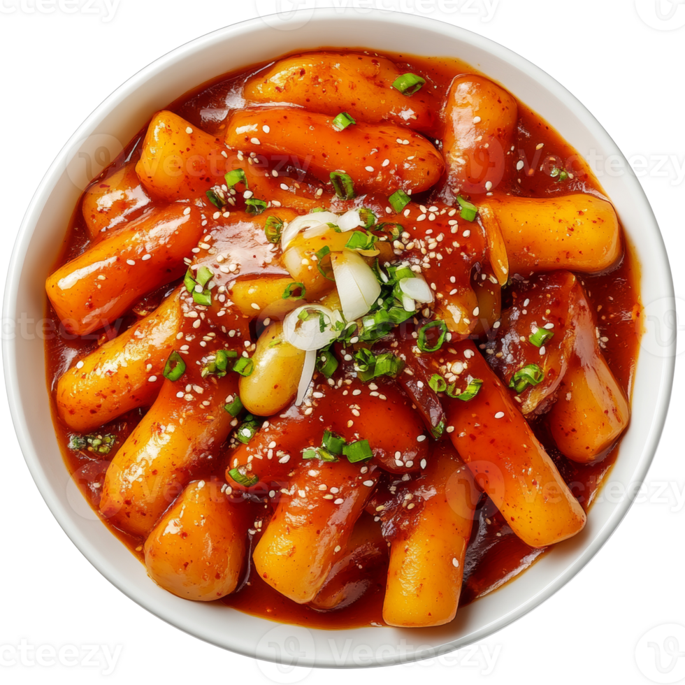 Delicious Korean Tteokbokki in Sweet Spicy Sauce png