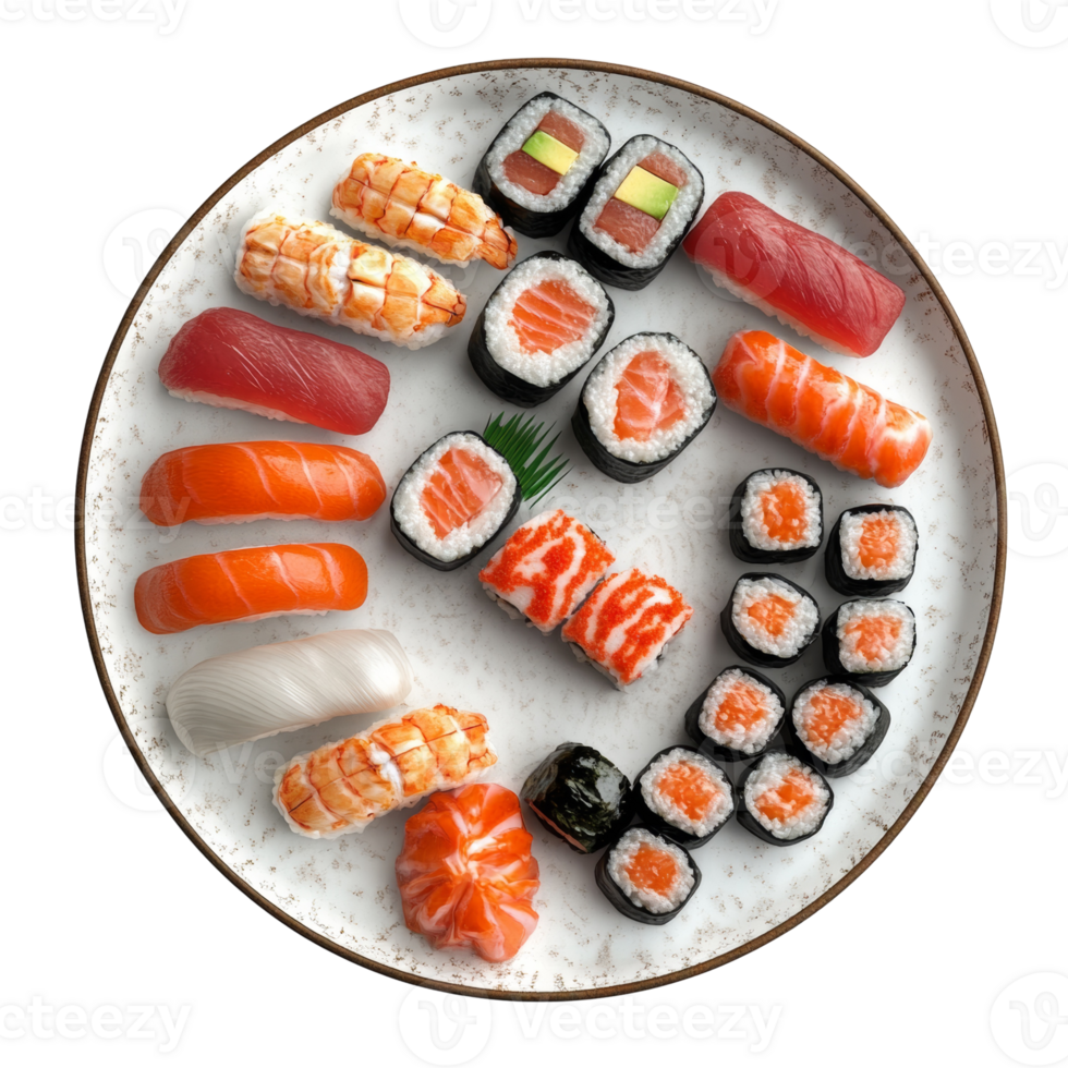 Assorted Sushi Platter Displaying Various Types Of Fish And Rice png