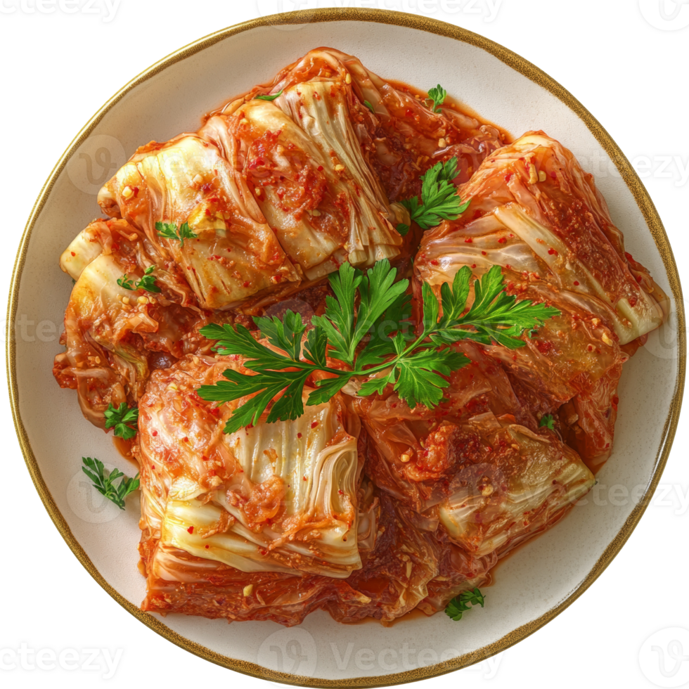 Spicy Kimchi Cabbage Dish Served on a Plate png
