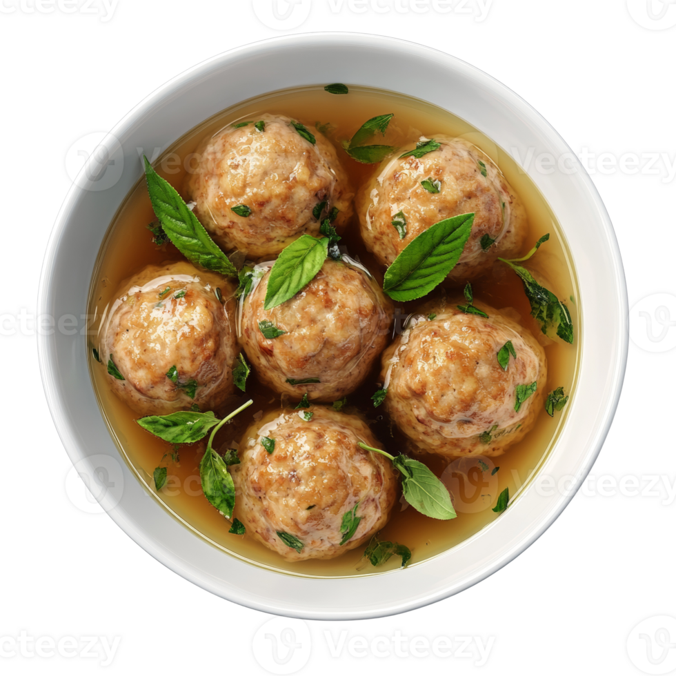 Delicious Meatball Soup in a White Bowl png